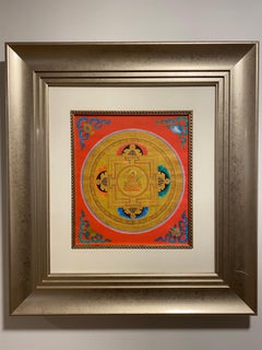 Framed Hand Painted  on Canvas Mandala Thangka 24K Gold
