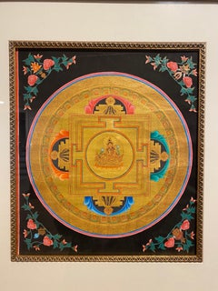 Framed Hand Painted on Canvas Mandala Thangka 24K Gold