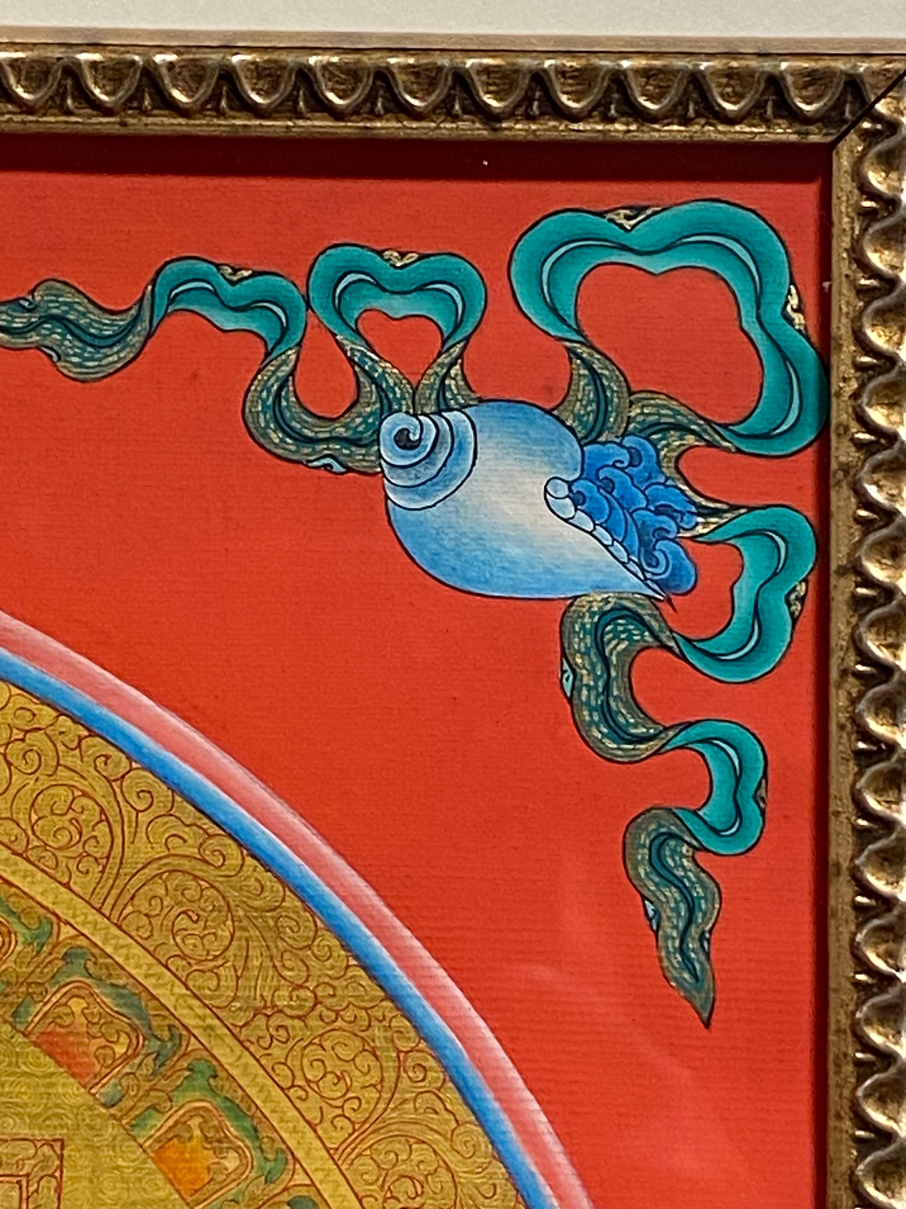 Framed Hand Painted  on Canvas Mandala Thangka 24K Gold  For Sale 1