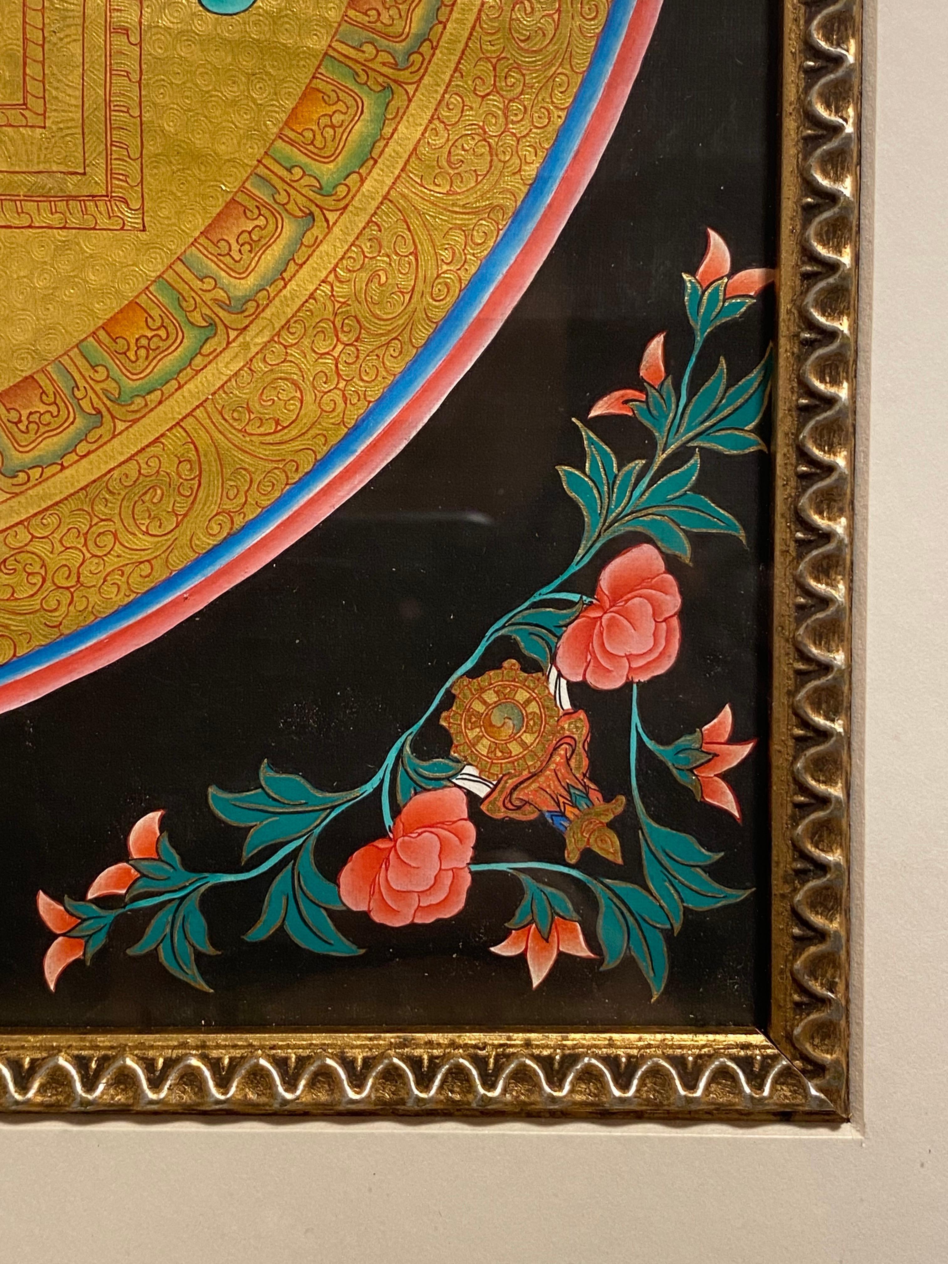 Framed Hand Painted on Canvas Mandala Thangka 24K Gold  For Sale 1
