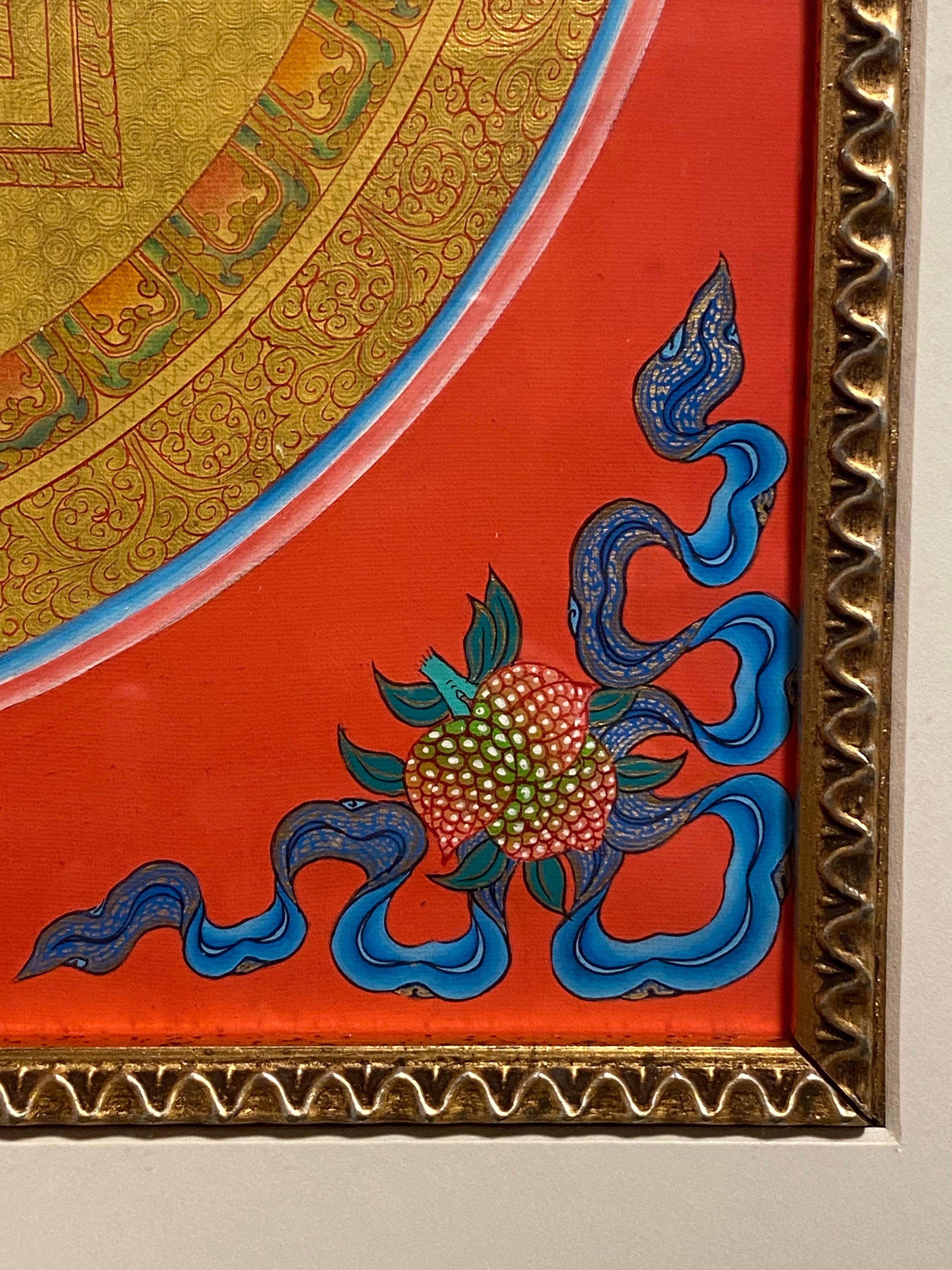 Framed Hand Painted  on Canvas Mandala Thangka 24K Gold  For Sale 2