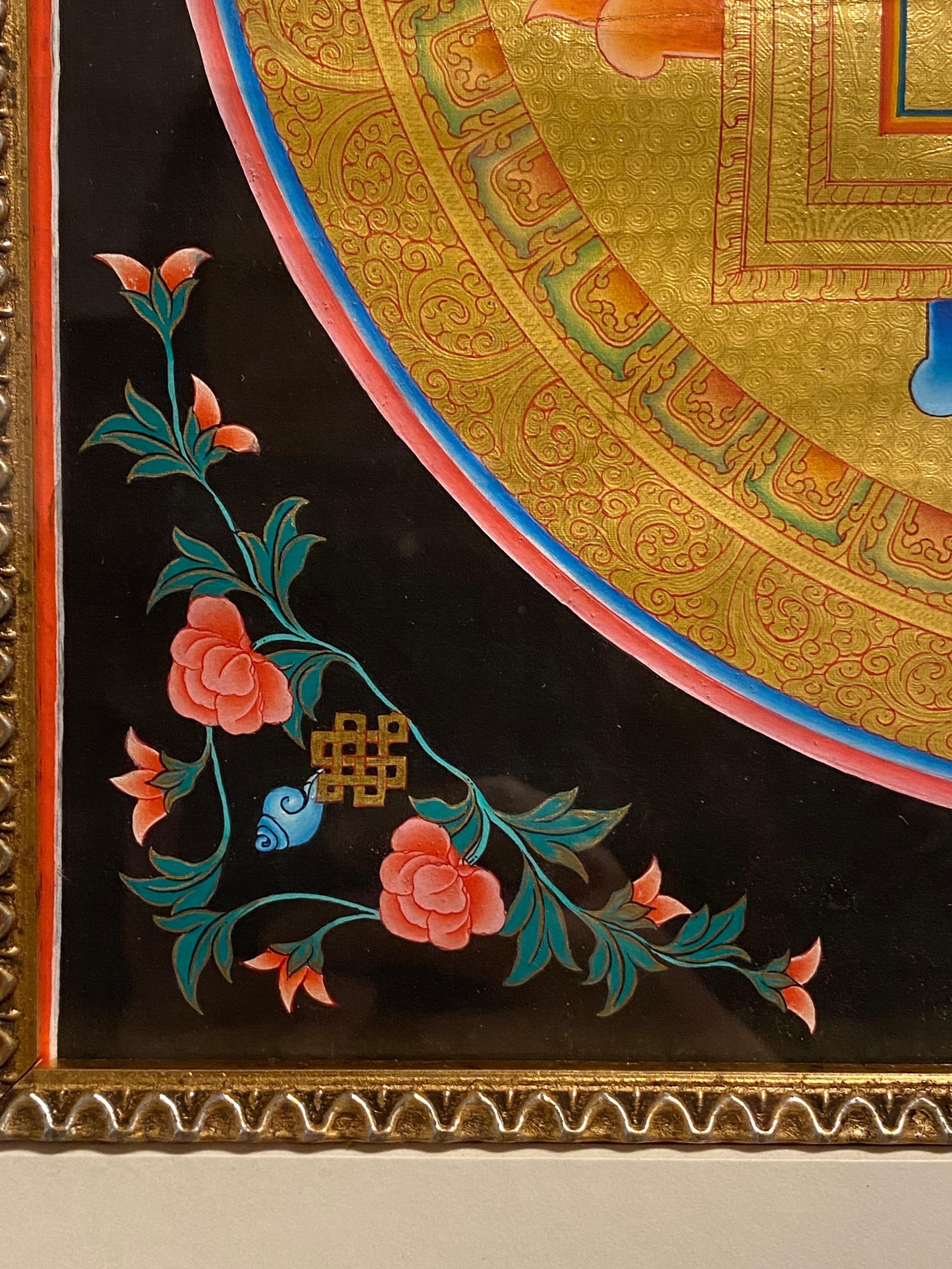 Framed Hand Painted on Canvas Mandala Thangka 24K Gold  For Sale 2