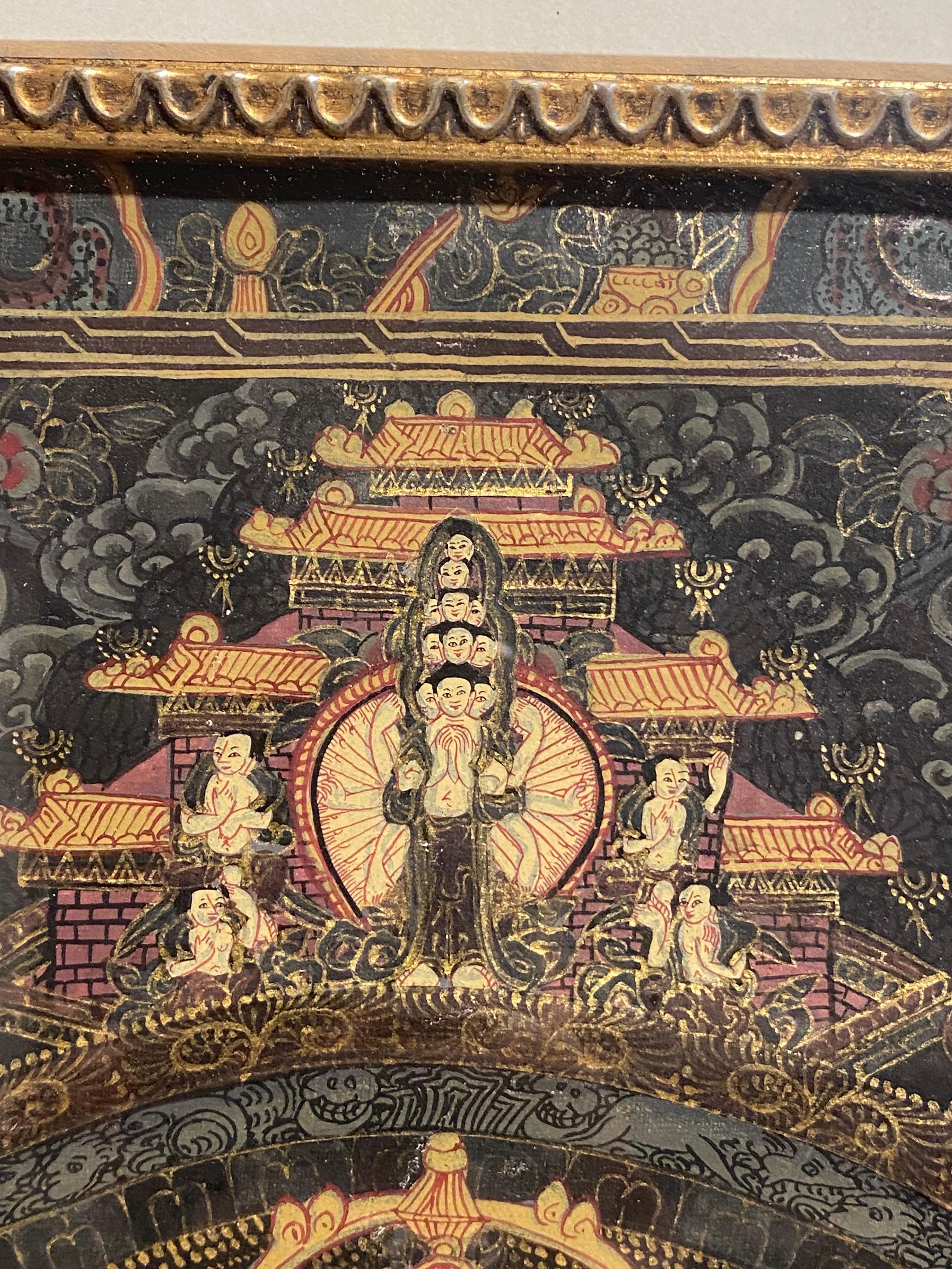 Framed Hand Painted on Canvas Mandala Thangka 24K gold  For Sale 2