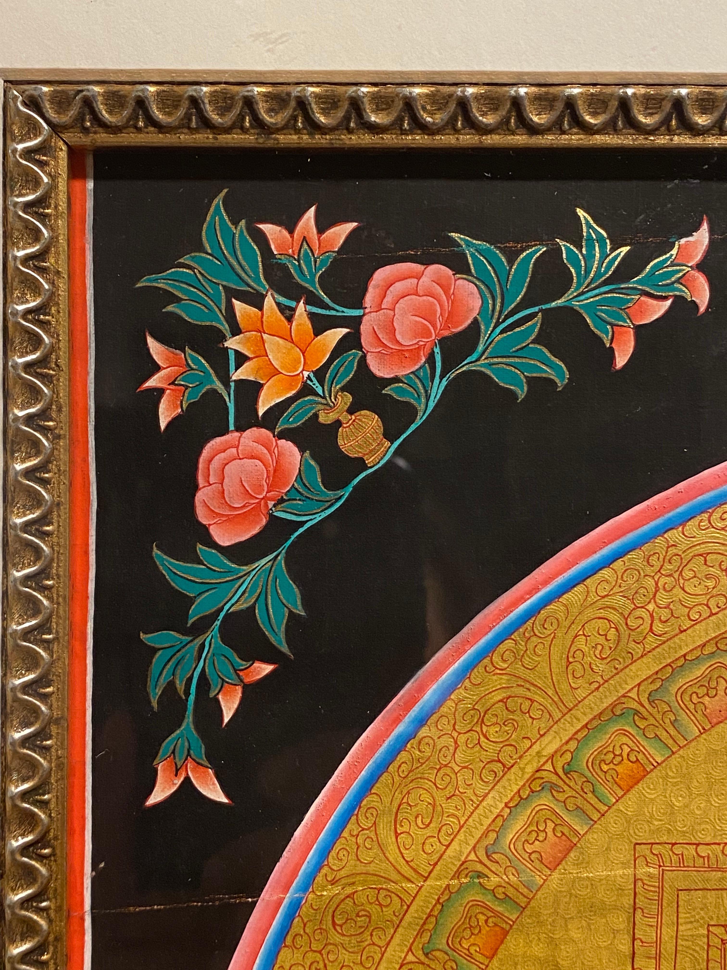 Framed Hand Painted on Canvas Mandala Thangka 24K Gold  For Sale 3