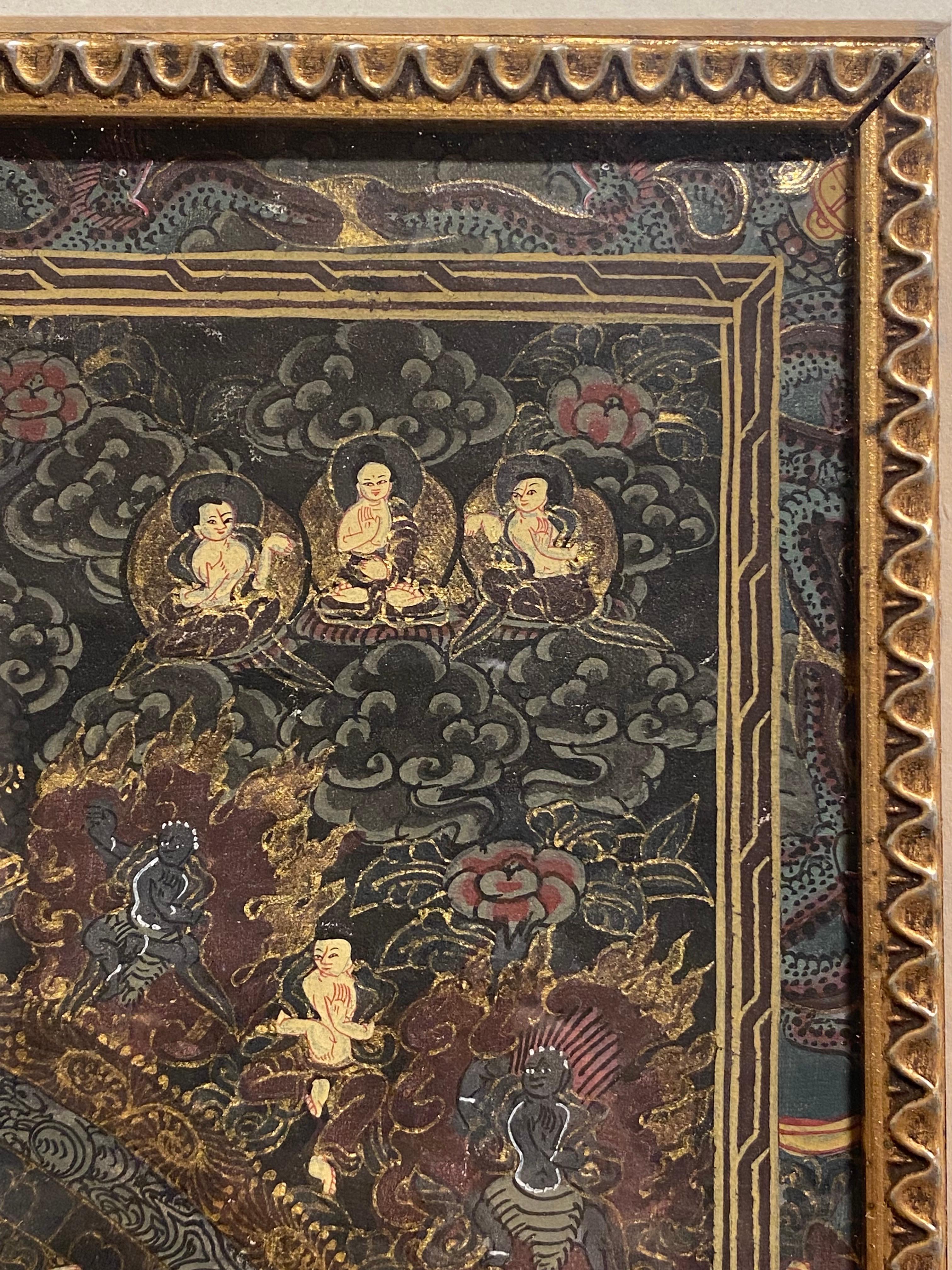 Framed Hand Painted on Canvas Mandala Thangka 24K gold  For Sale 3