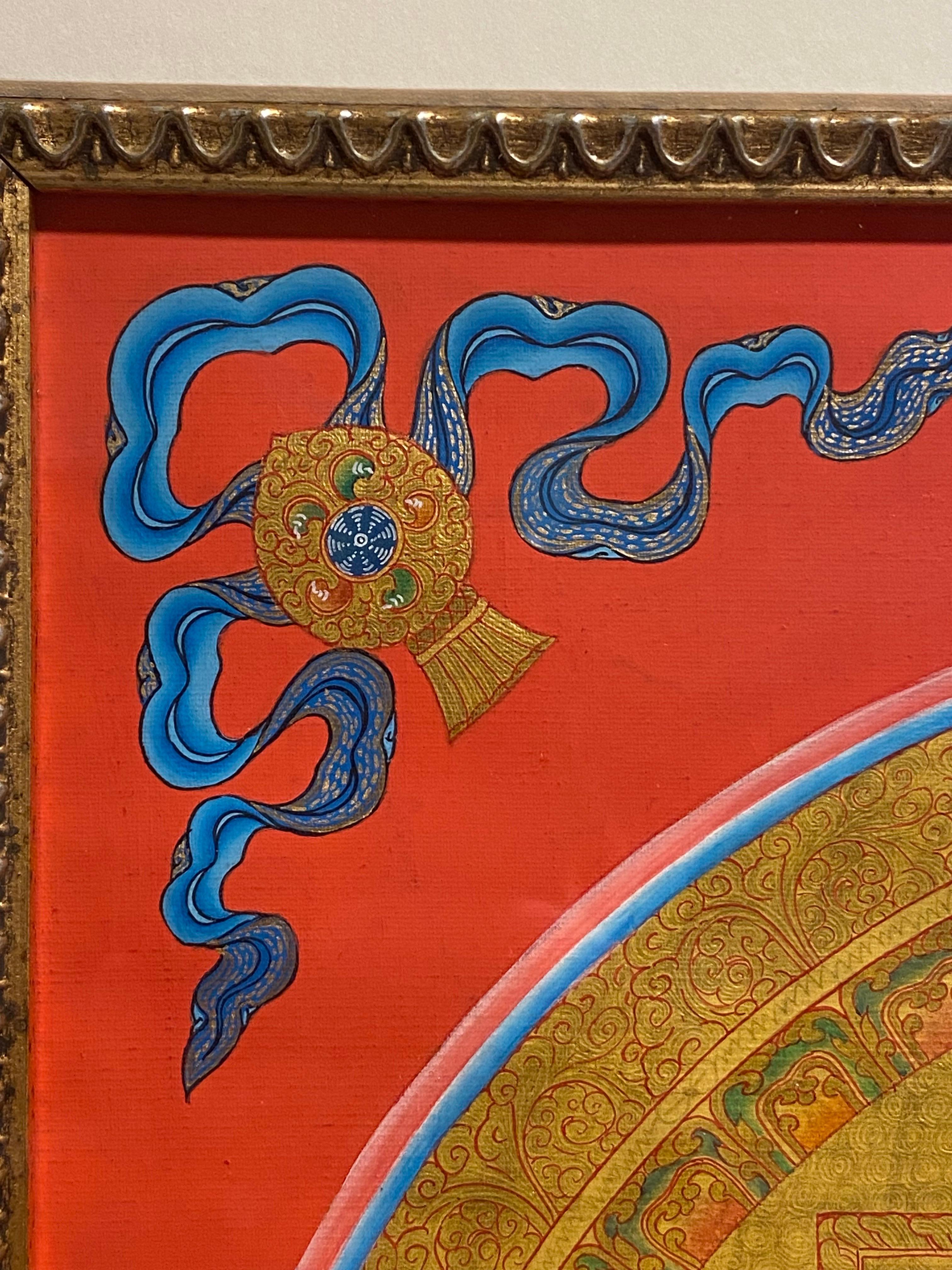 Framed Hand Painted  on Canvas Mandala Thangka 24K Gold  For Sale 4
