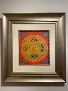 Used Framed Hand Painted  on Canvas Mandala Thangka 24K Gold 