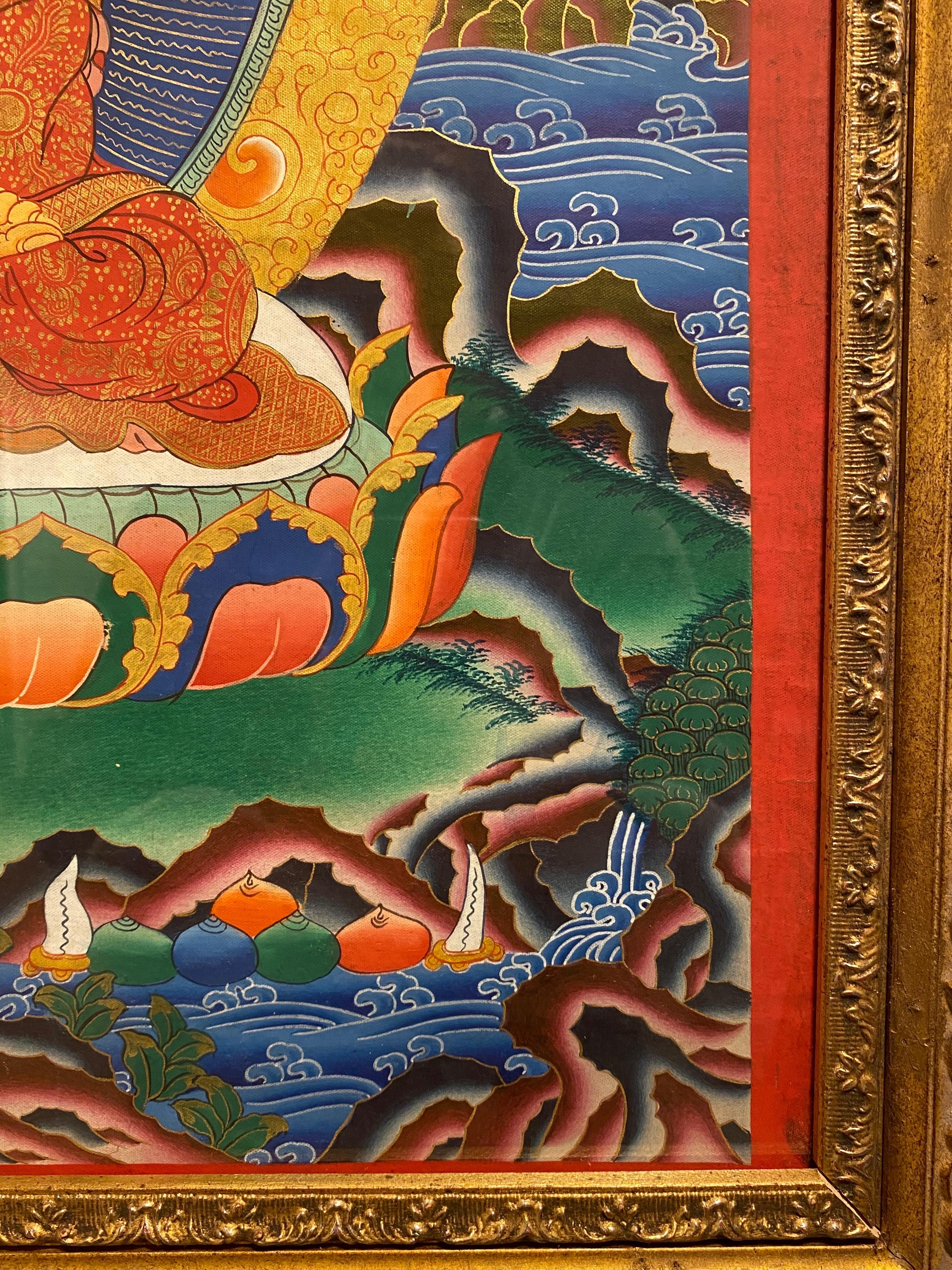 Framed Hand Painted on Canvas Shakyamuni Meditating Buddha Thangka 24K Gold  For Sale 6