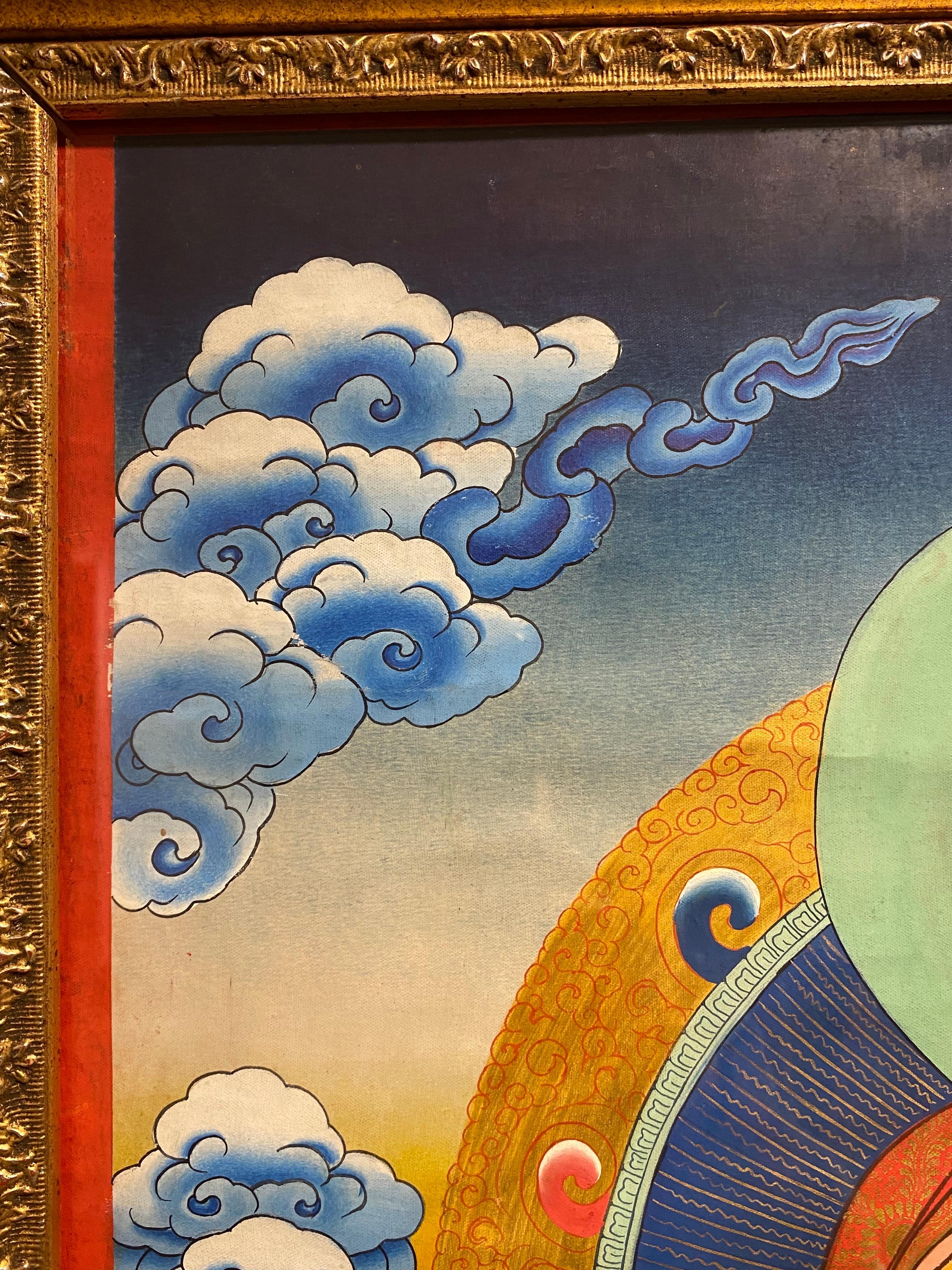 Framed Hand Painted on Canvas Shakyamuni Meditating Buddha Thangka 24K Gold  For Sale 10