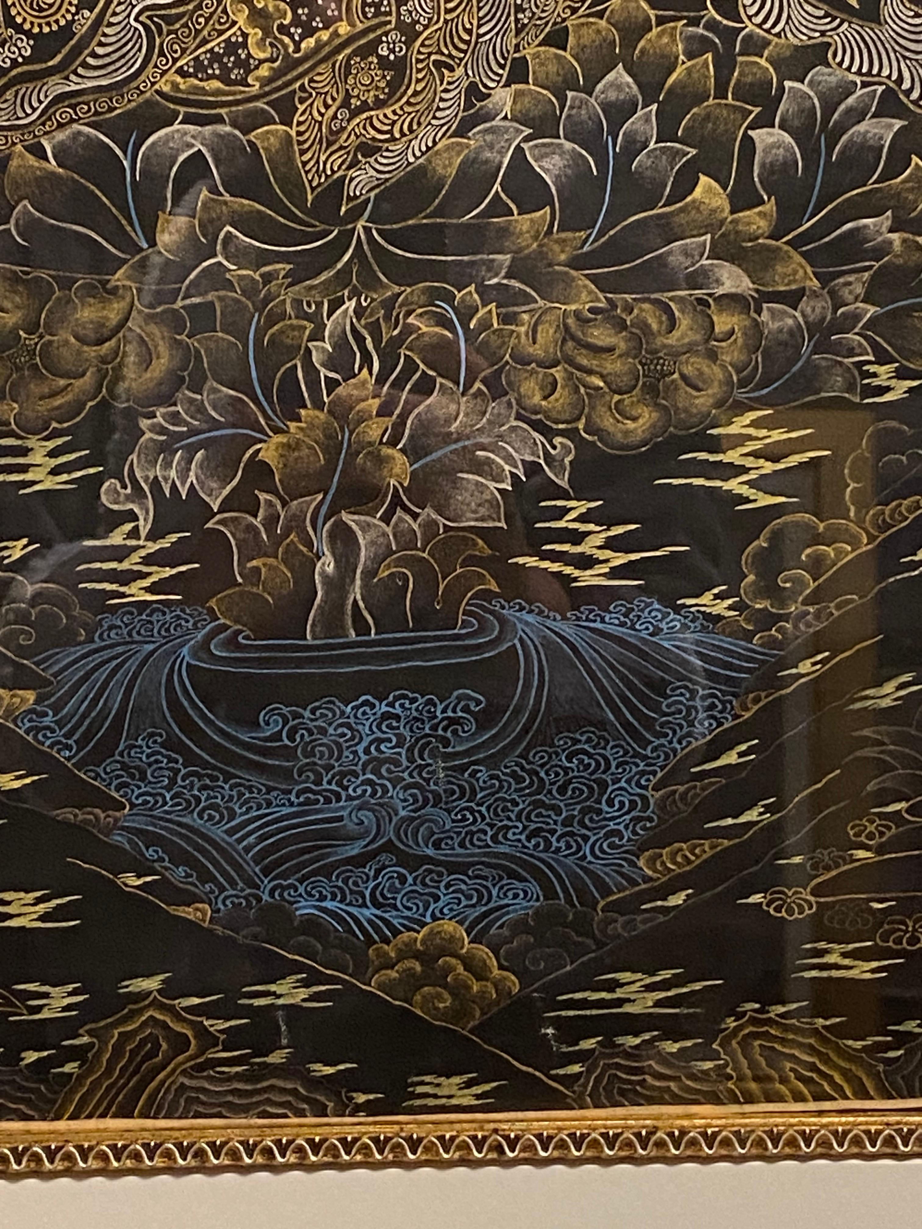 Framed Hand Painted Padmasambhava Thangka on Canvas 24K Gold  For Sale 6