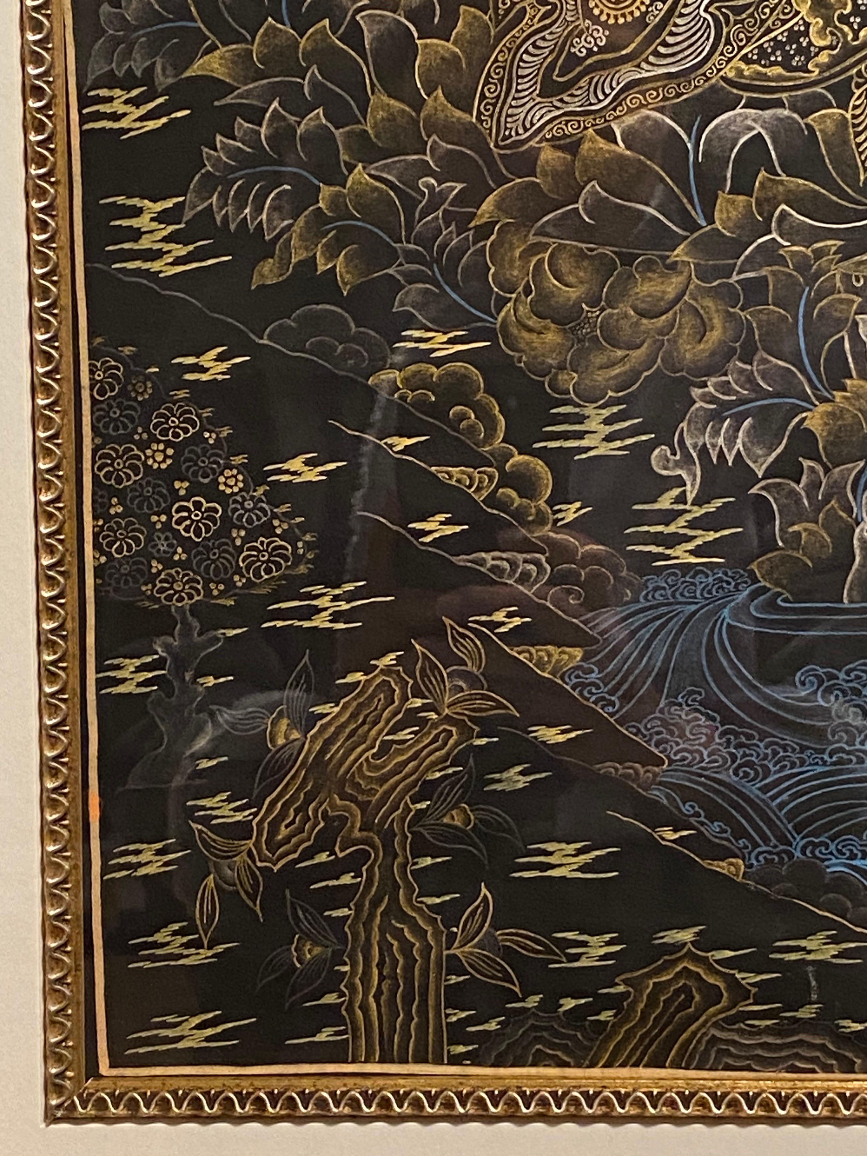 Framed Hand Painted Padmasambhava Thangka on Canvas 24K Gold  For Sale 7