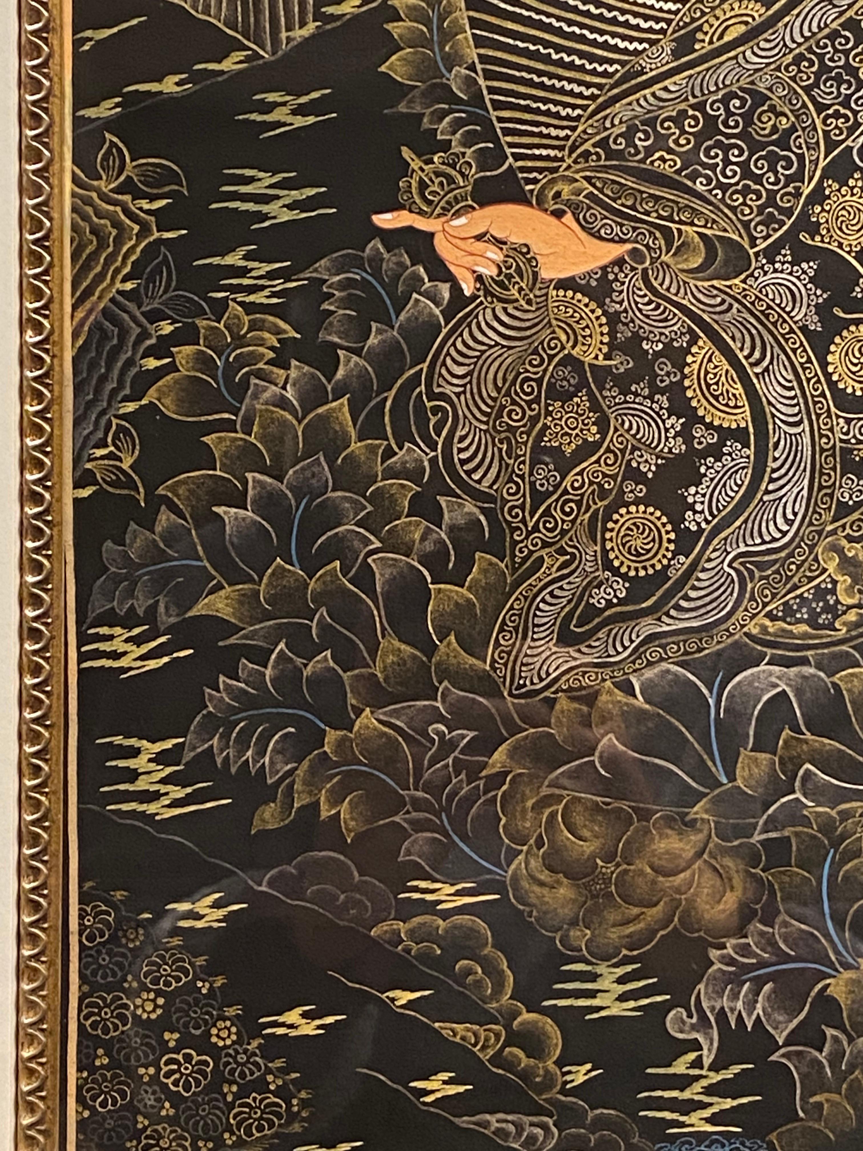Framed Hand Painted Padmasambhava Thangka on Canvas 24K Gold  For Sale 9