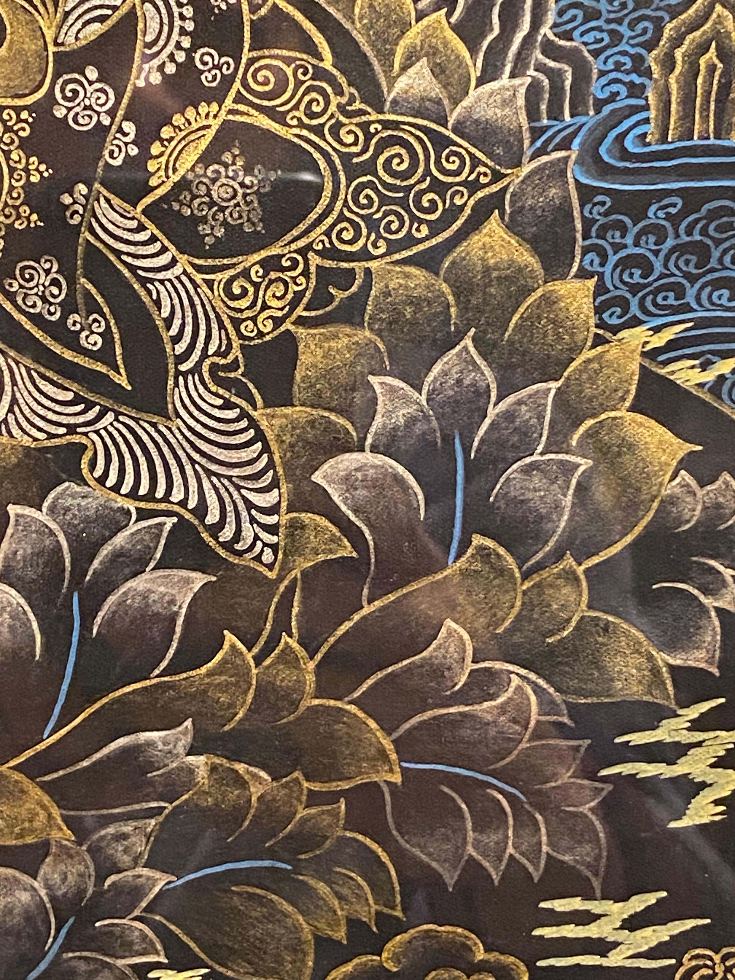 Framed Hand Painted Padmasambhava Thangka on Canvas 24K Gold  For Sale 10