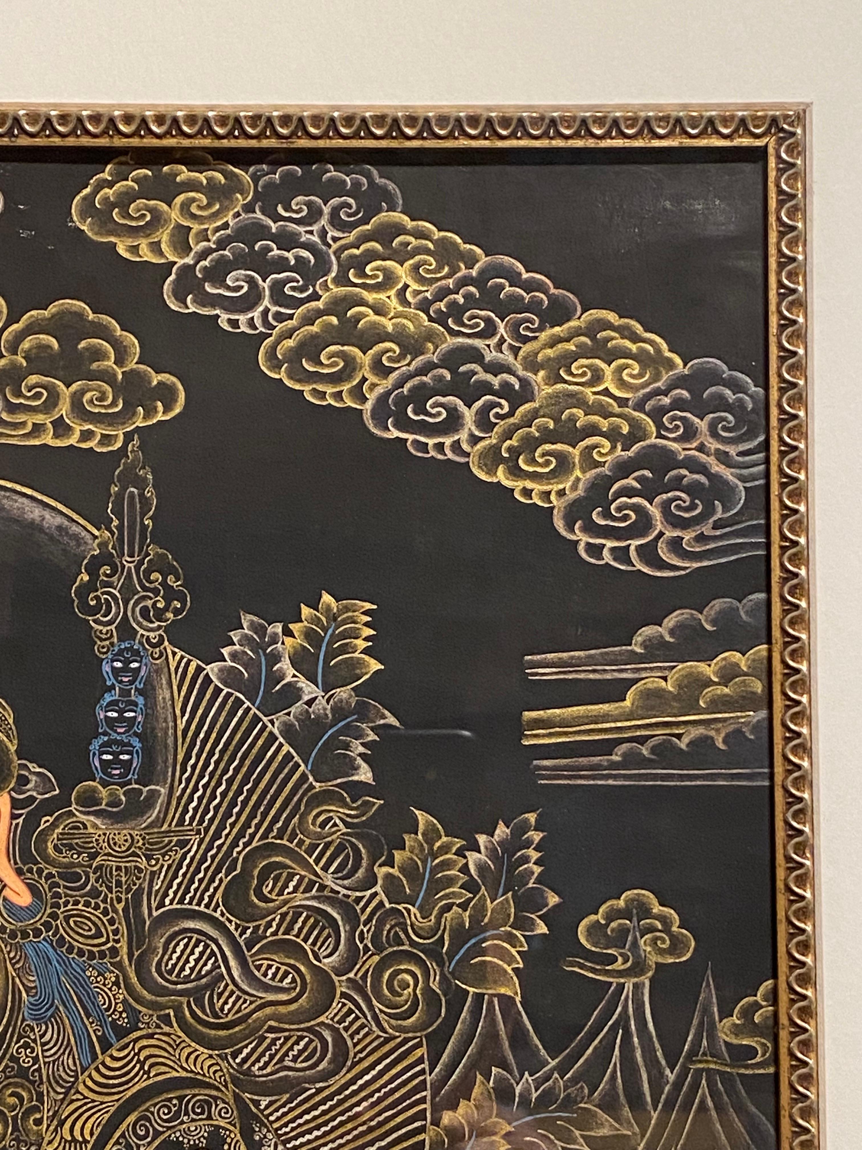 Framed Hand Painted Padmasambhava Thangka on Canvas 24K Gold  For Sale 12