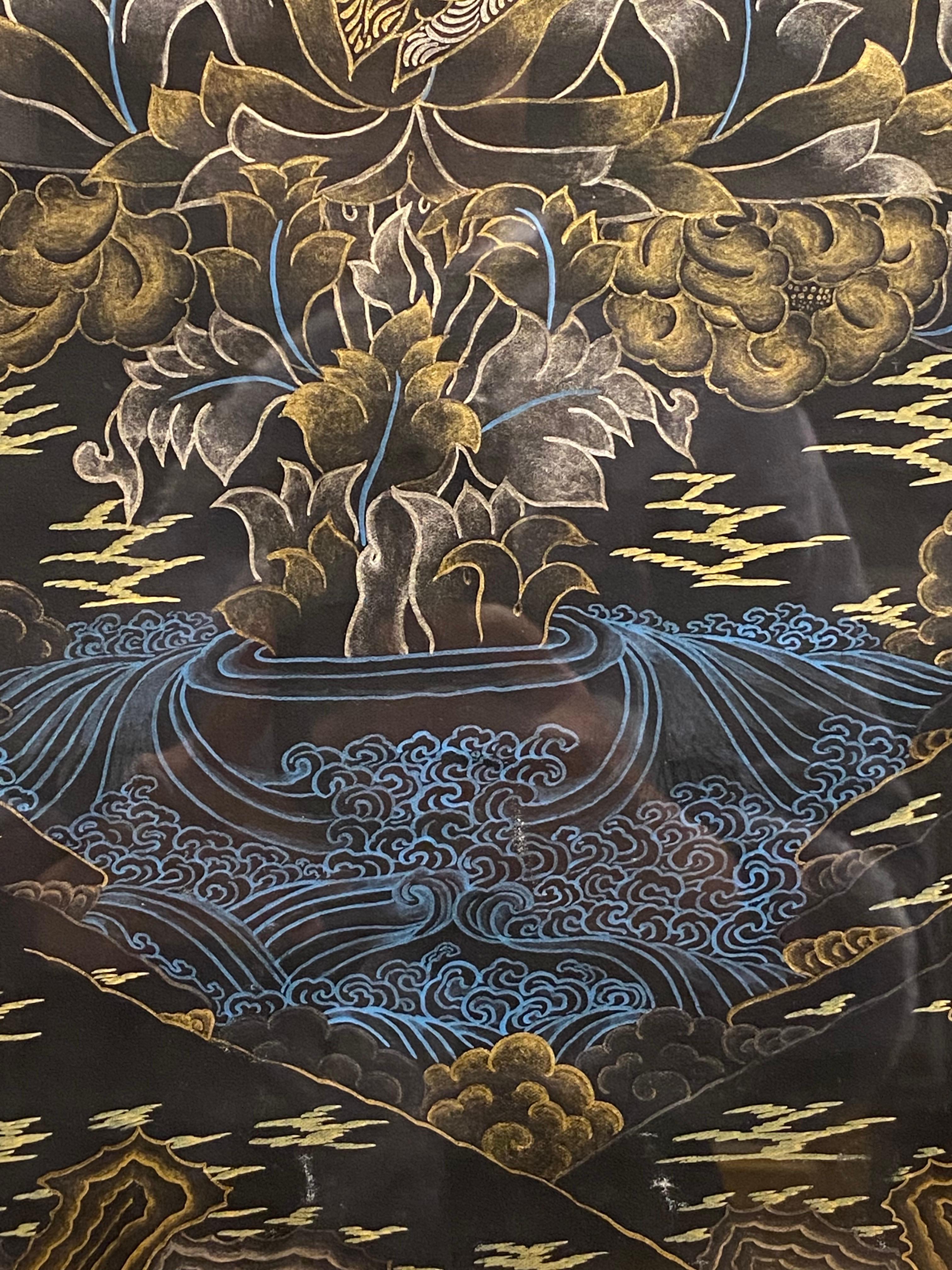 Framed Hand Painted Padmasambhava Thangka on Canvas 24K Gold  For Sale 14