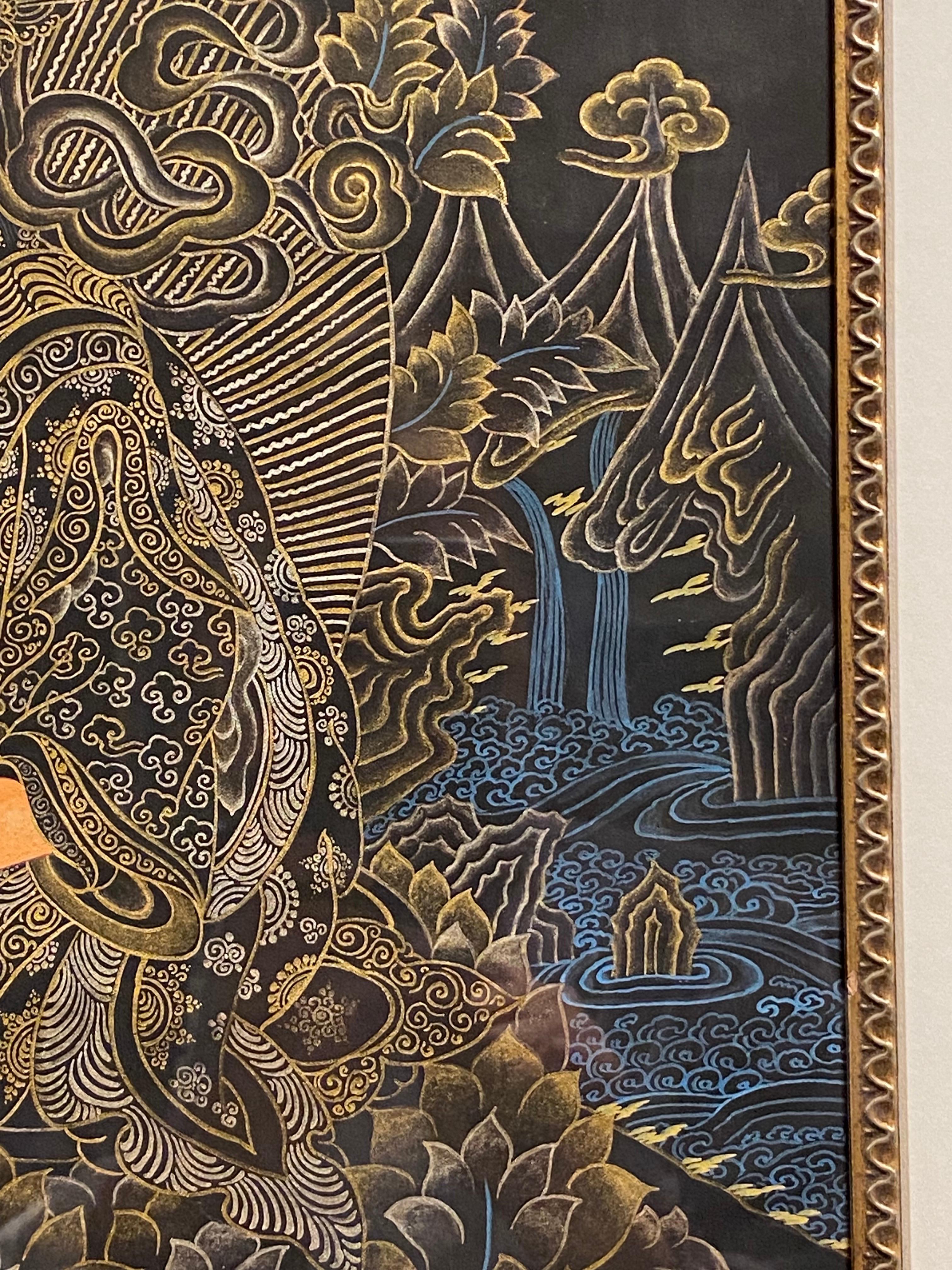 Framed Hand Painted Padmasambhava Thangka on Canvas 24K Gold  For Sale 4