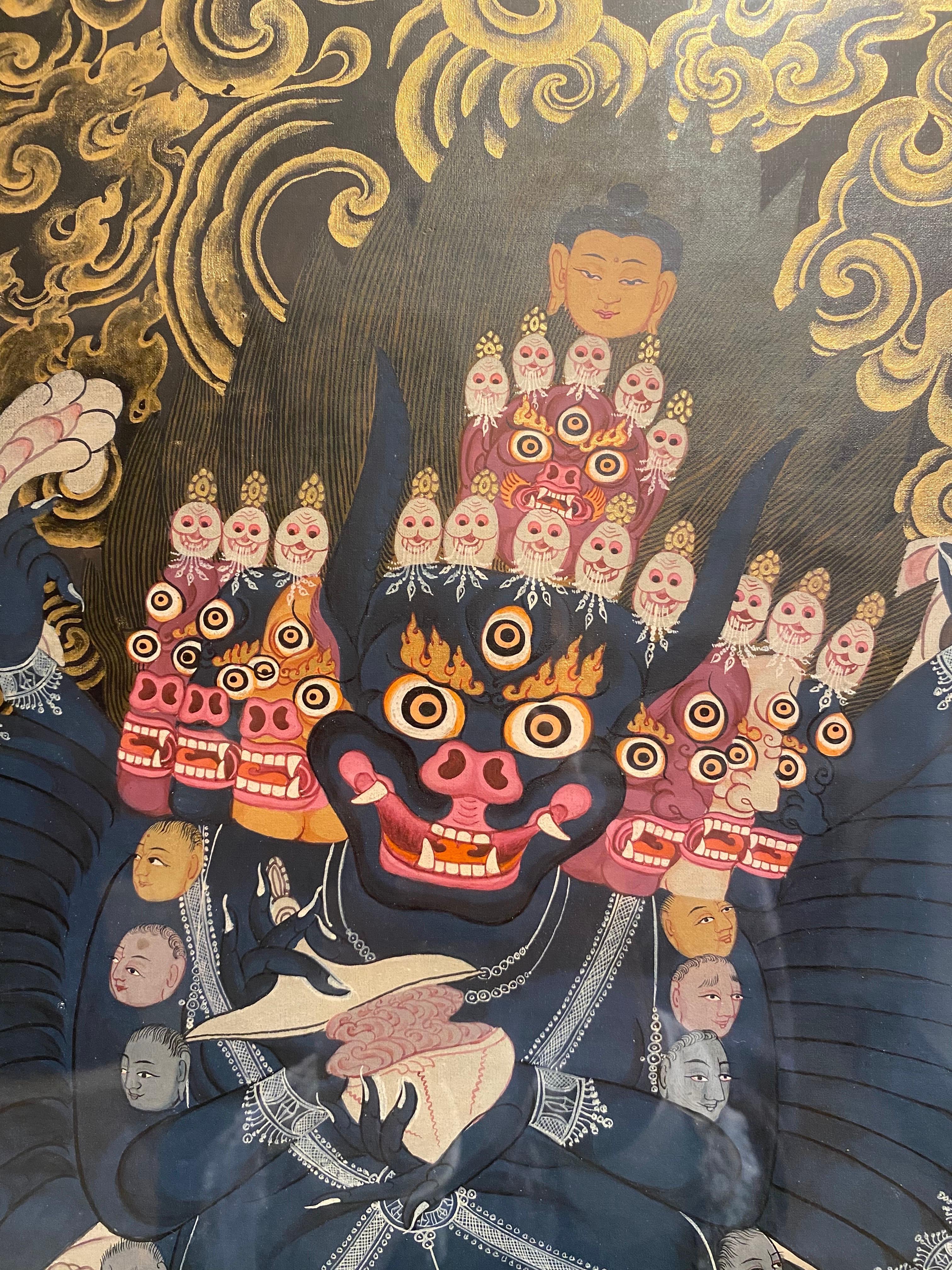 Framed Hand Painted Vajrapani Thangka on Canvas 24K Gold - Brown Figurative Painting by Unknown