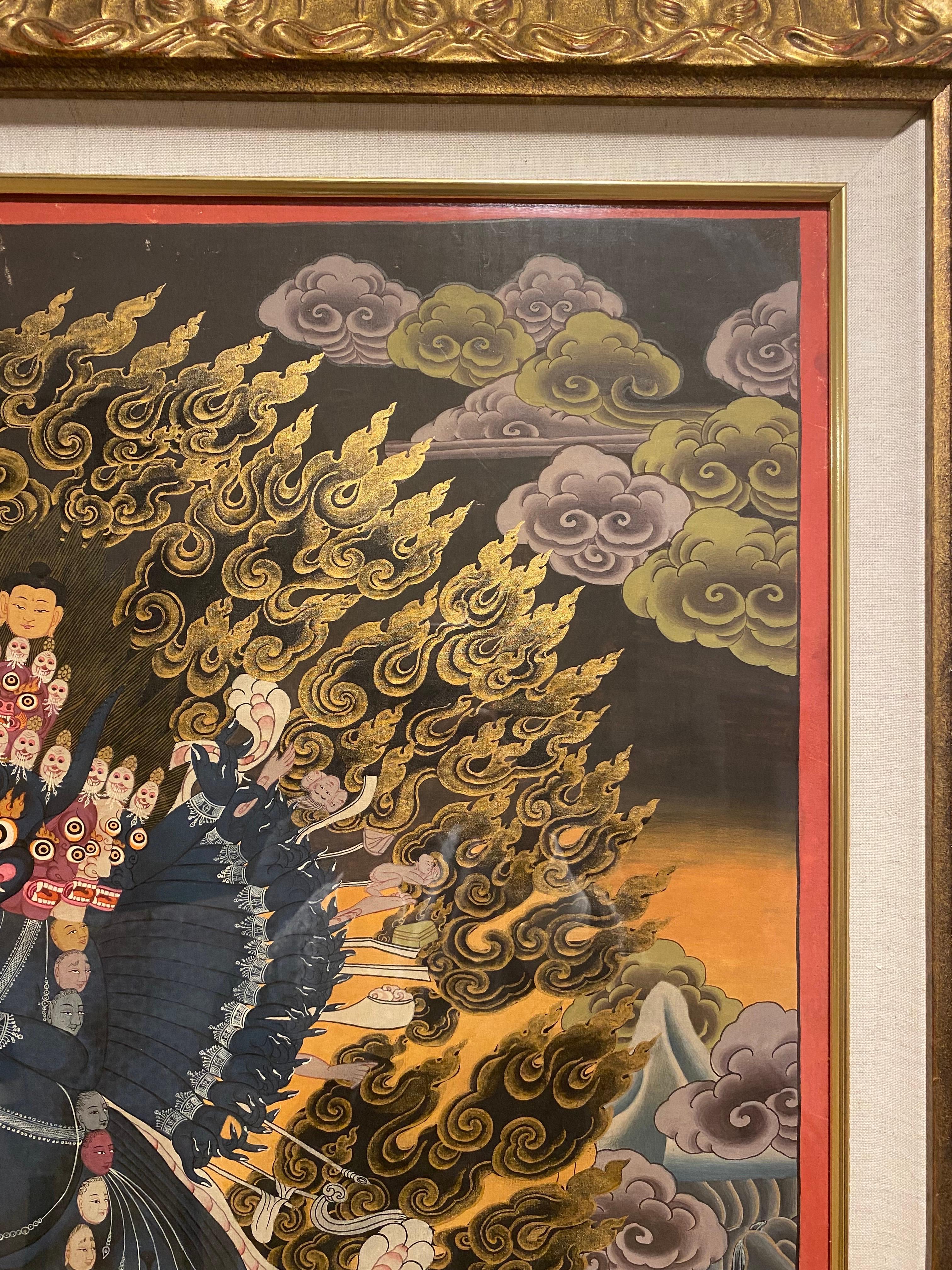 Framed Hand Painted Vajrapani Thangka on Canvas 24K Gold For Sale 2