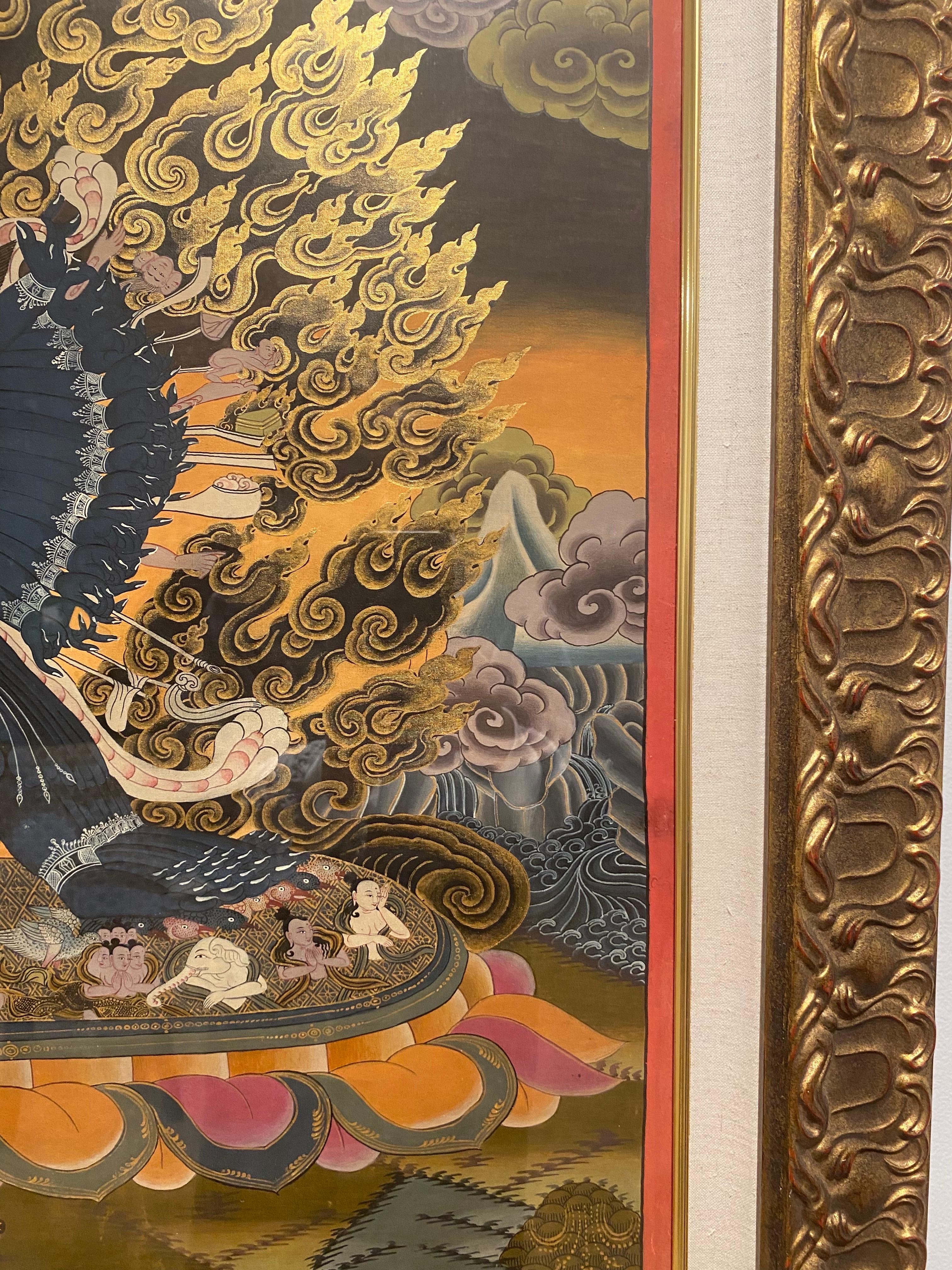 Thangka Vajrapani dipinto a mano e incorniciato su tela con oro 24 carati in vendita 3