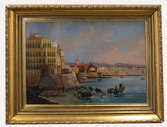 Antique Framed Italian School Late 19th Century Oil - Hauling in the Catch