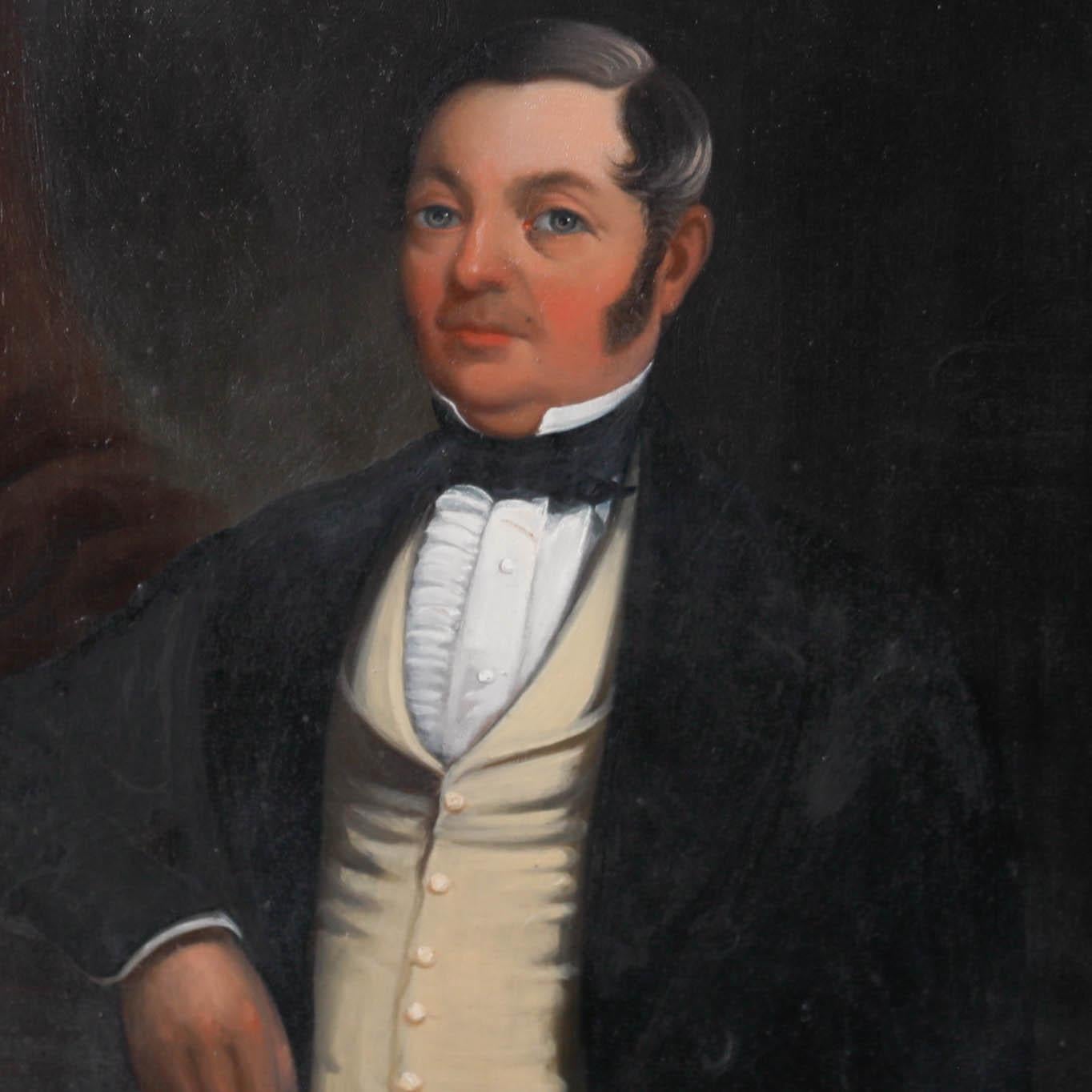 Huile encadrée de la fin du 19e siècle - Un gentleman distingué - Noir Portrait Painting par Unknown