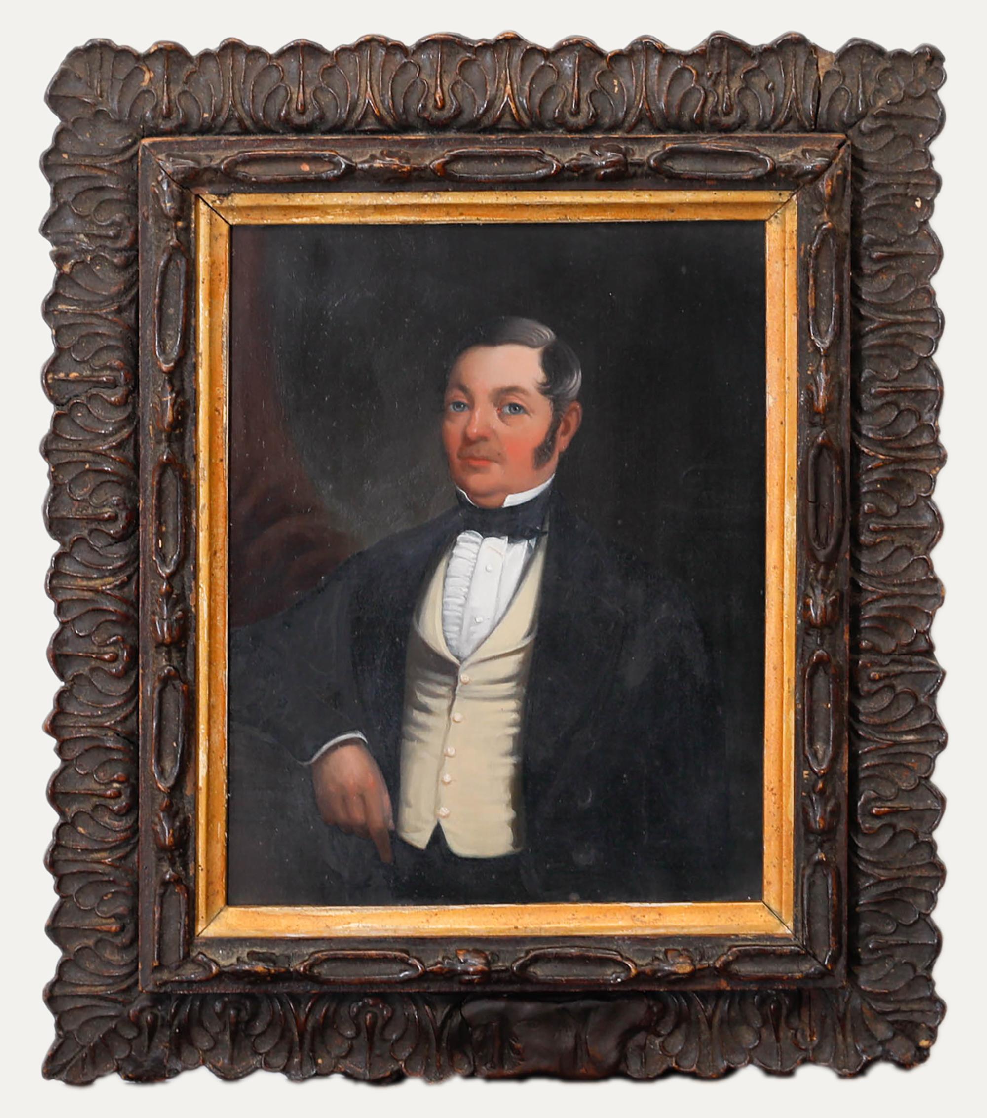 Portrait Painting Unknown - Huile encadrée de la fin du 19e siècle - Un gentleman distingué