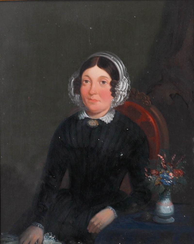 Huile encadrée de la fin du 19e siècle - Une dame distinguée - Painting de Unknown