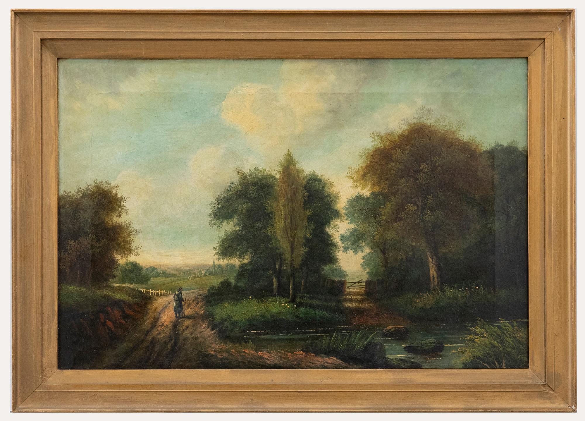 Unknown Landscape Painting - Framed Late 19th Century Oil - A Walk Over the River