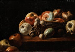 Framed Late 19th Century Oil - Apples, Onions, and Mushrooms