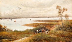 Framed Late 19th Century Oil - Cattle on the Coastal Path