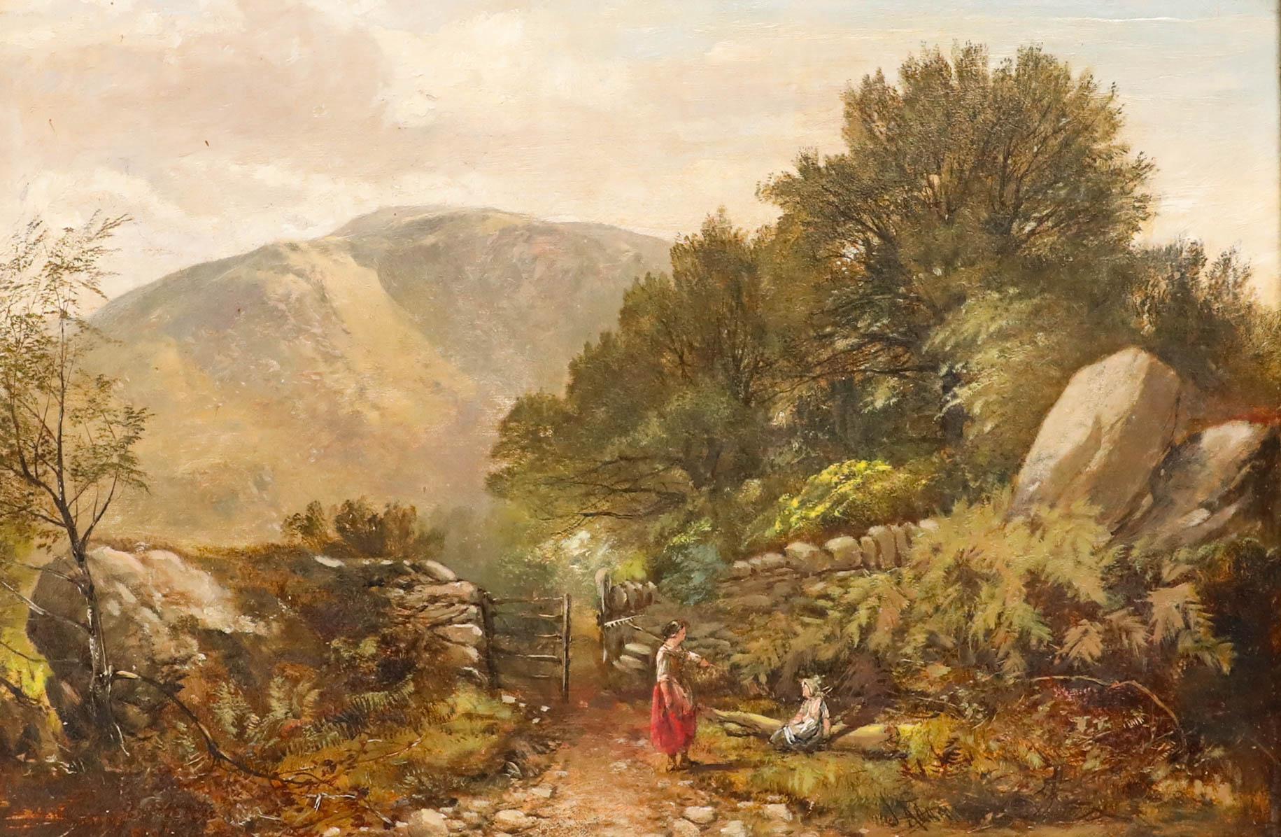 Framed Late 19th Century Oil - Conversing in the Countryside - Painting by Unknown