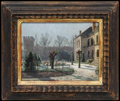Framed Late 19th Century Oil - Court Garden in Winter
