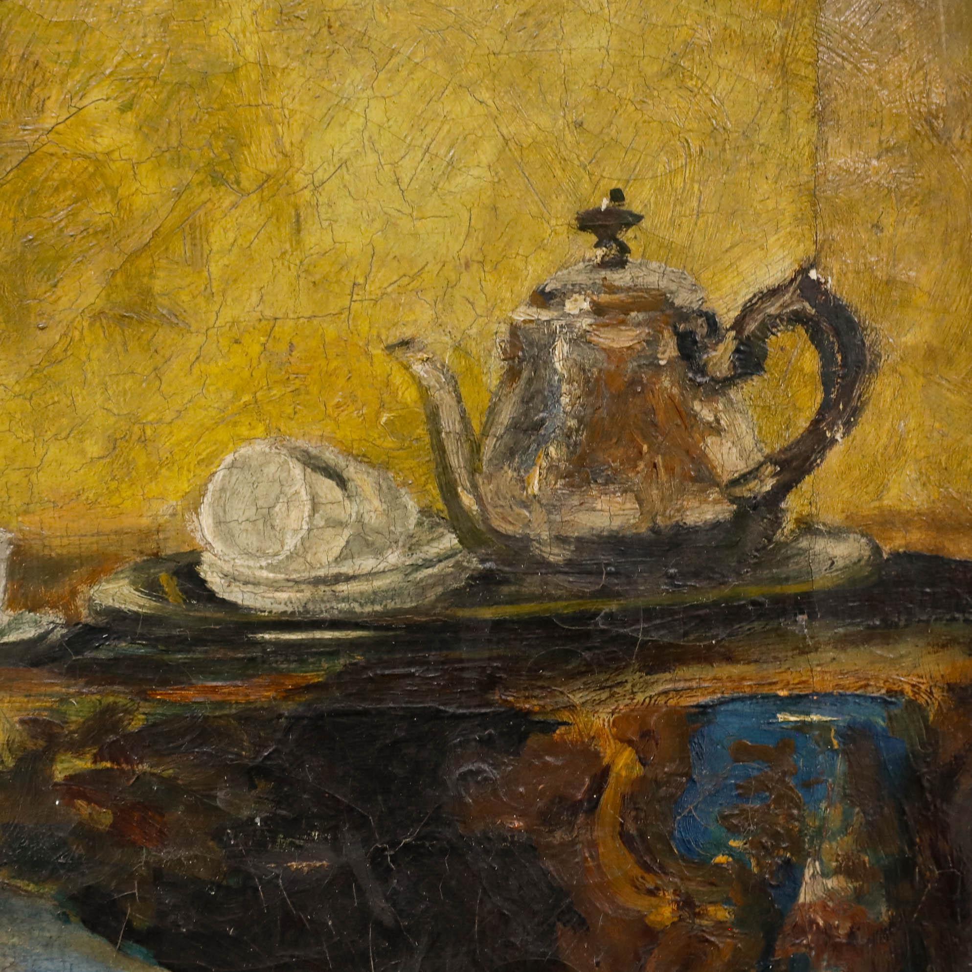 Huile encadrée de la fin du 19e siècle - Femme âgée en train de tricoter en vente 1