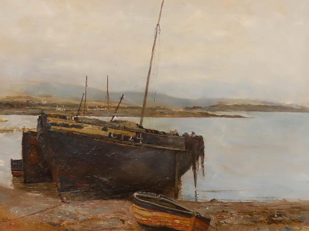 Olio della fine del XIX secolo incorniciato - Estuario nella nebbia - Painting di Unknown