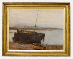 Olio della fine del XIX secolo incorniciato - Estuario nella nebbia