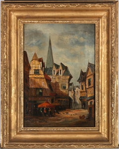 Antique Framed Late 19th Century Oil - Figures in the Streets of Rouen