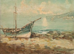 Framed Late 19th Century Oil - Fishing Boat at Shore