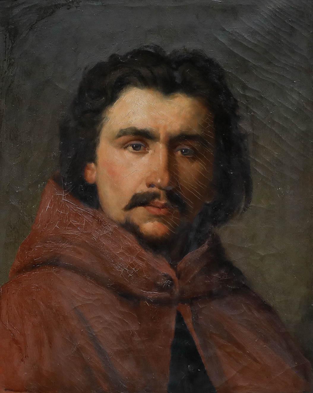 Framed Late 19th Century Oil - Gentleman in Red - Painting by Unknown