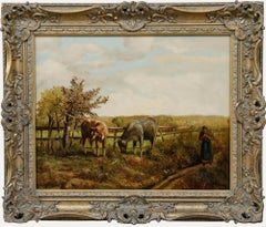Framed Late 19th Century Oil - Grazing Cattle