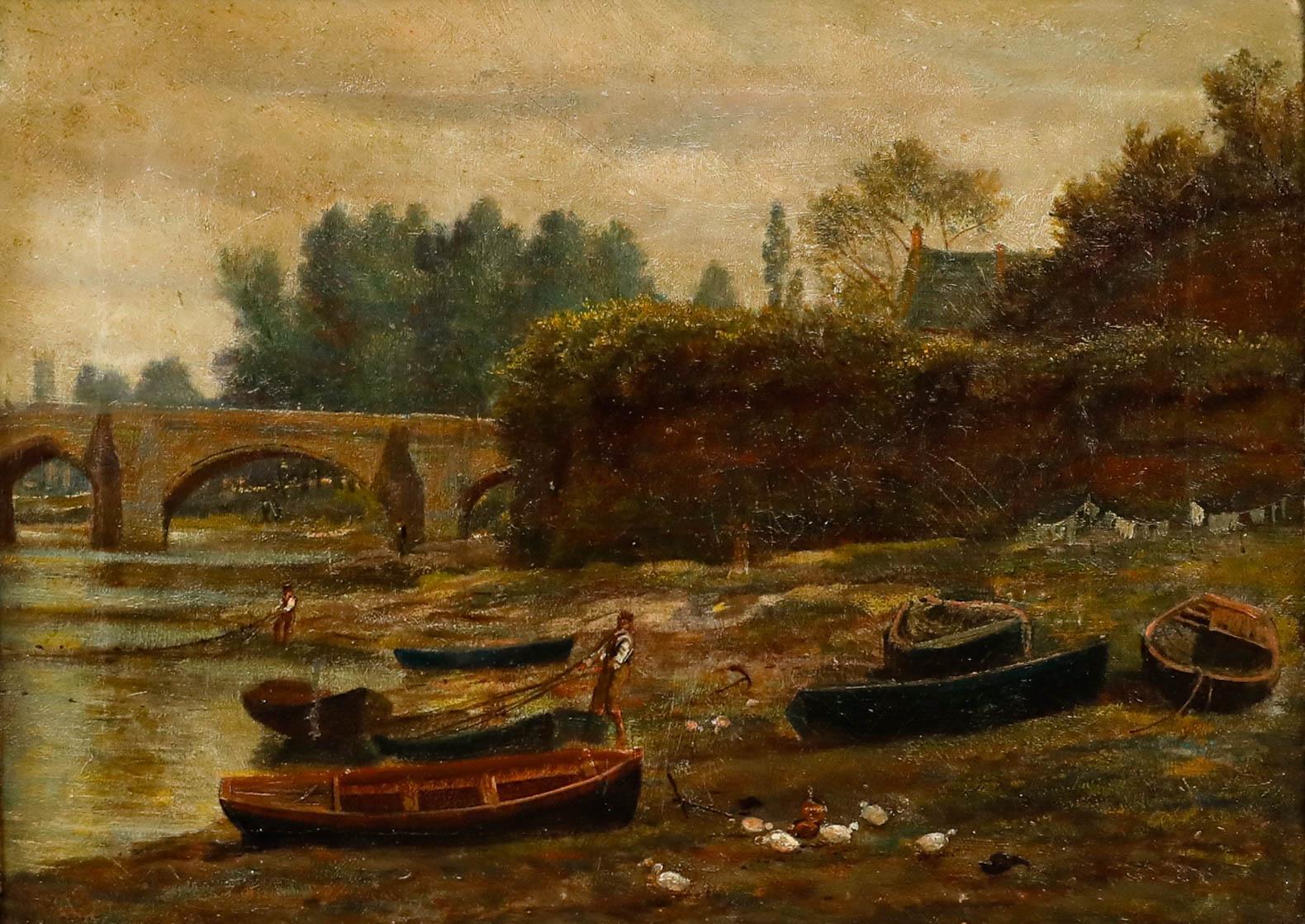 Huile encadrée de la fin du 19e siècle - Remontée des filets à Handbridge - Painting de Unknown