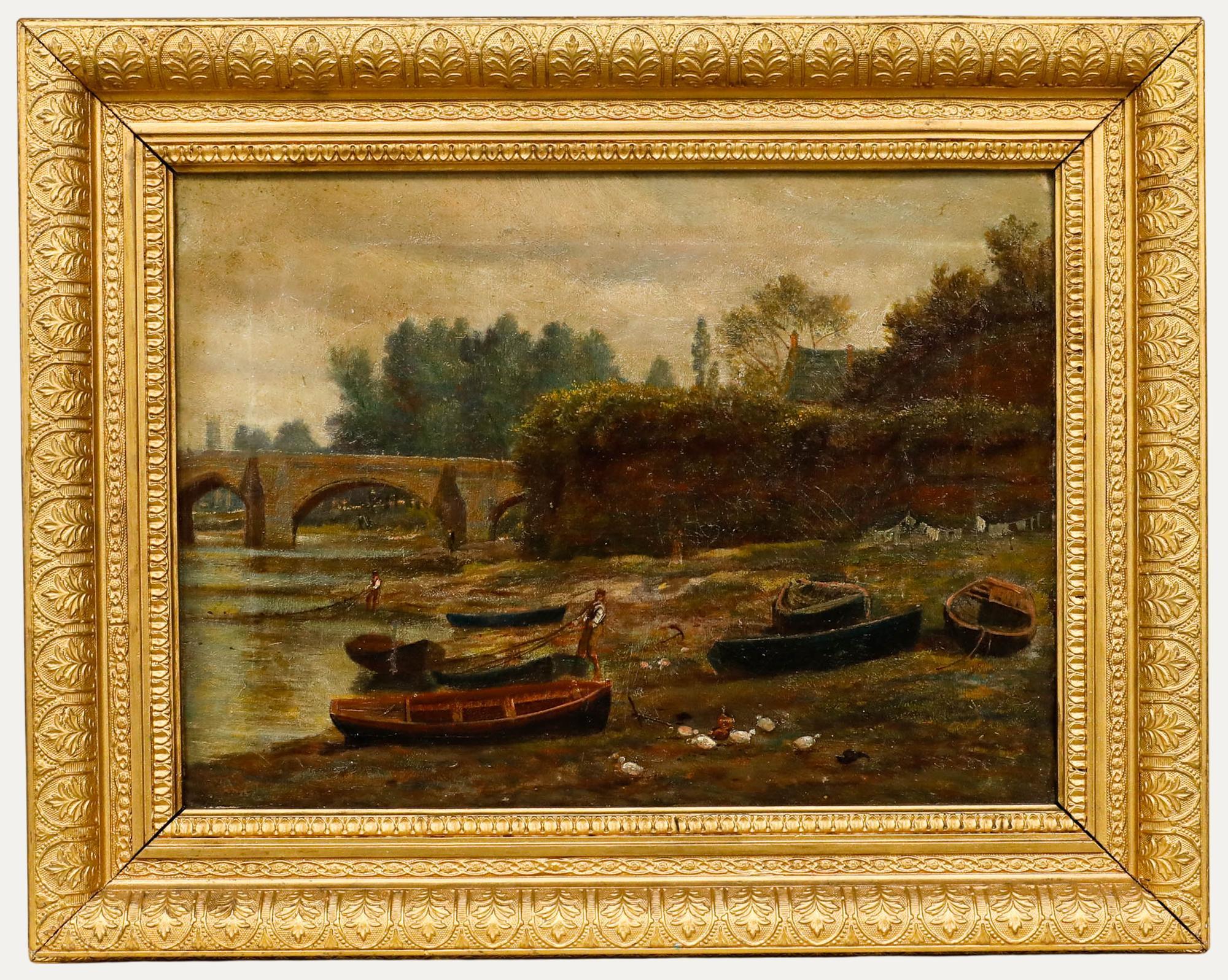 Huile encadrée de la fin du 19e siècle - Remontée des filets à Handbridge