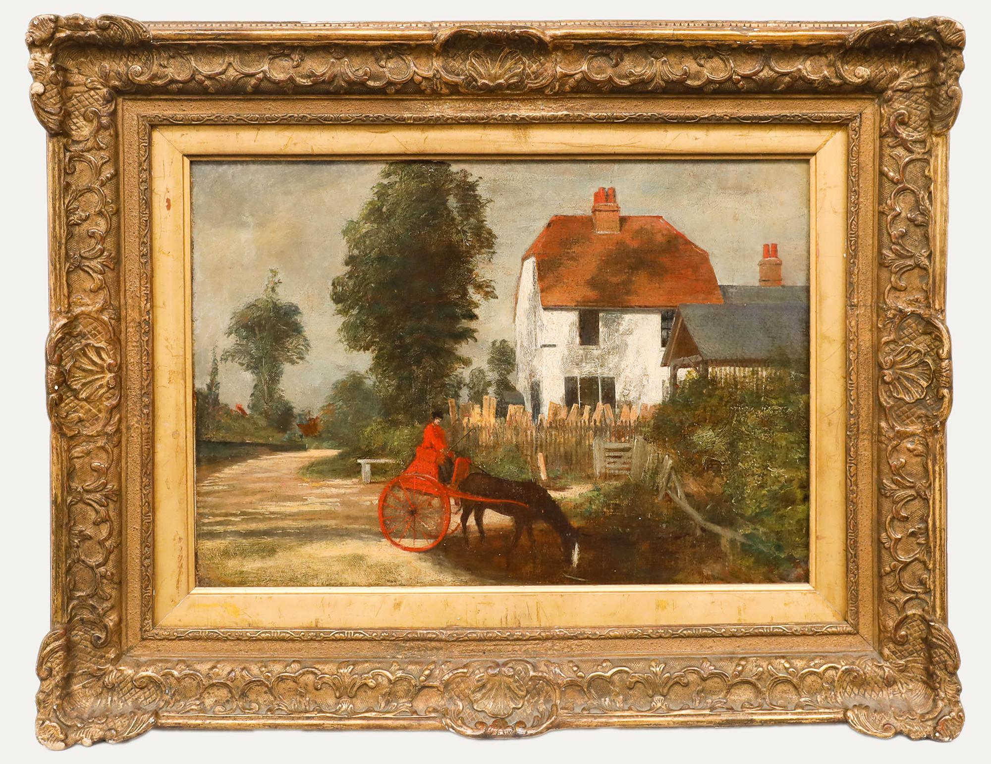 Framed Late 19th Century Oil - Lady in Red
