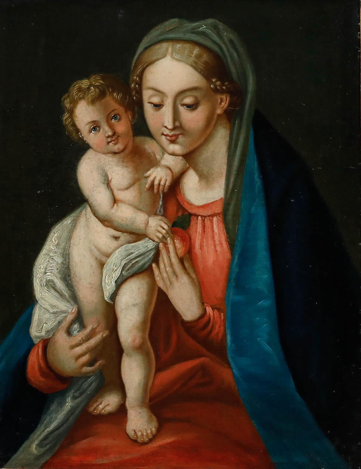 Gerahmtes Öl aus dem späten 19. Jahrhundert - Madonna mit Child – Painting von Unknown