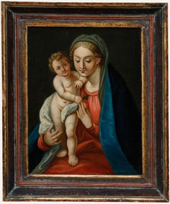 Óleo enmarcado de finales del siglo XIX - Madonna y Niño