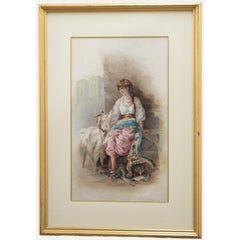 Antique Framed Late 19th Century Oil - Parisian Gypsy with Goat