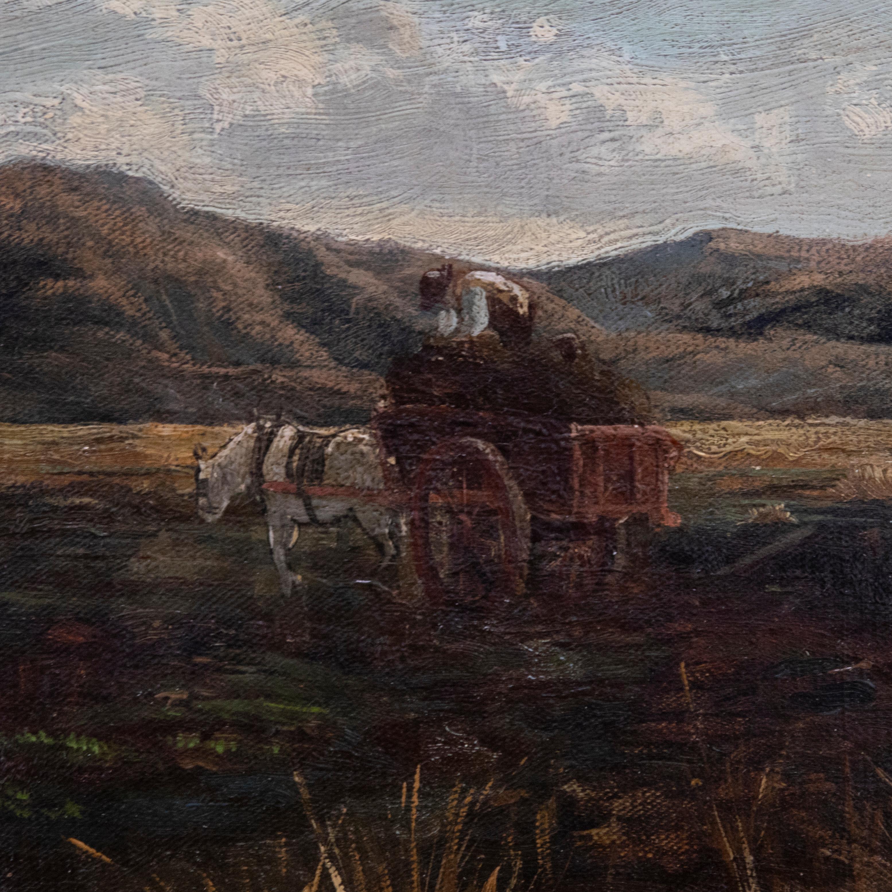 Framed Late 19th Century Oil - Peat Collecting with Horse & Cart For Sale 1