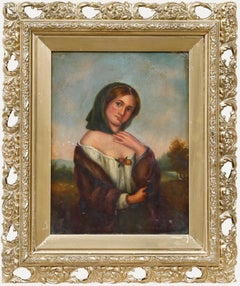 Huile encadrée de la fin du 19e siècle - Portrait d'une jeune femme