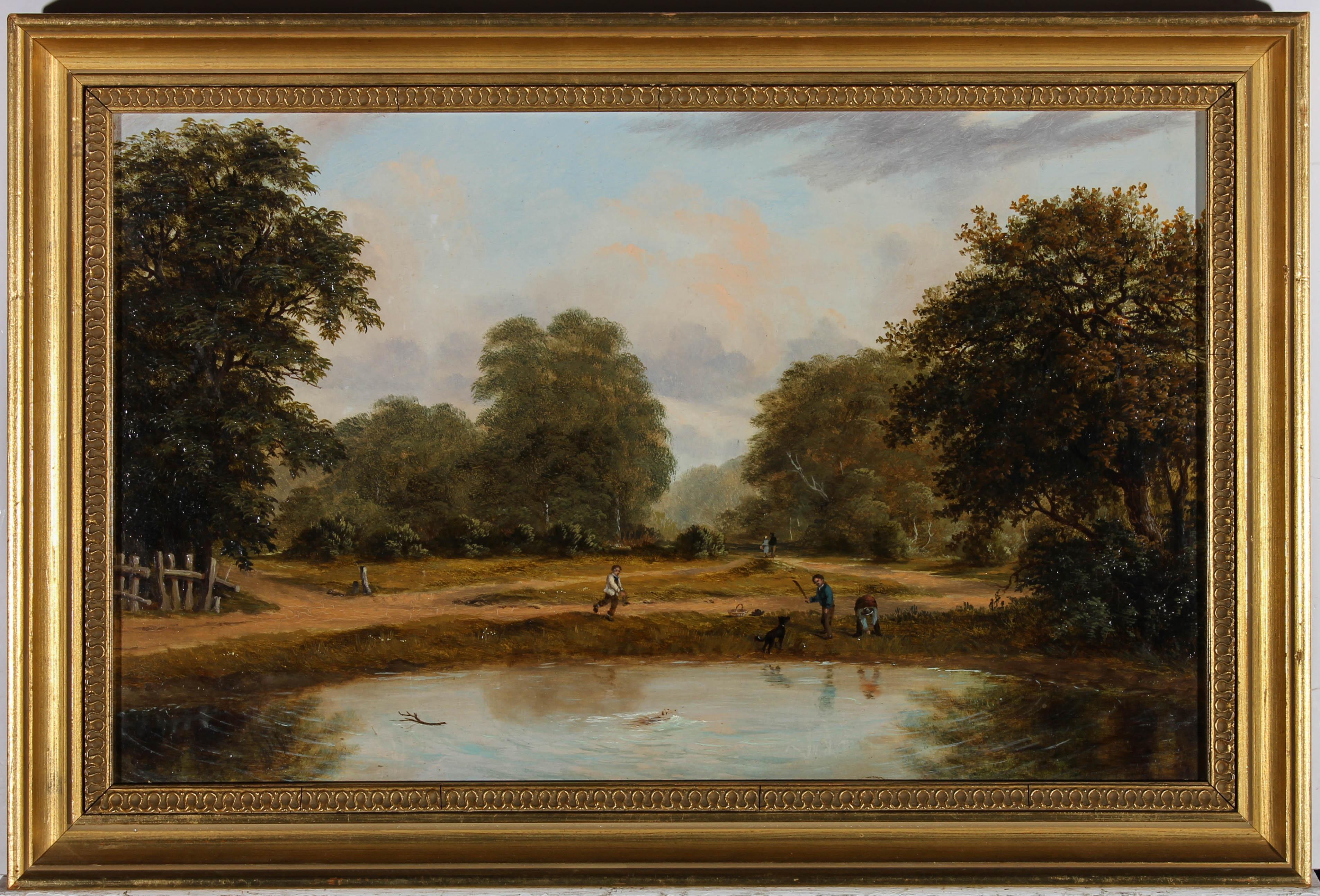 Unknown Landscape Painting - Framed Late 19th Century Oil - Riverside Scene