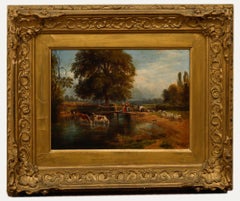 Framed Late 19th Century Oil - Rural Landscape with Livestock