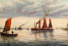 Framed Late 19th Century Oil - Shipping Off a Coastline